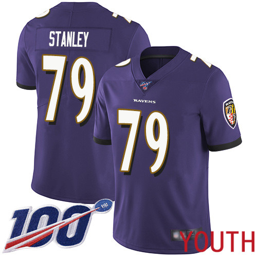 Baltimore Ravens Limited Purple Youth Ronnie Stanley Home Jersey NFL Football 79 100th Season Vapor Untouchable